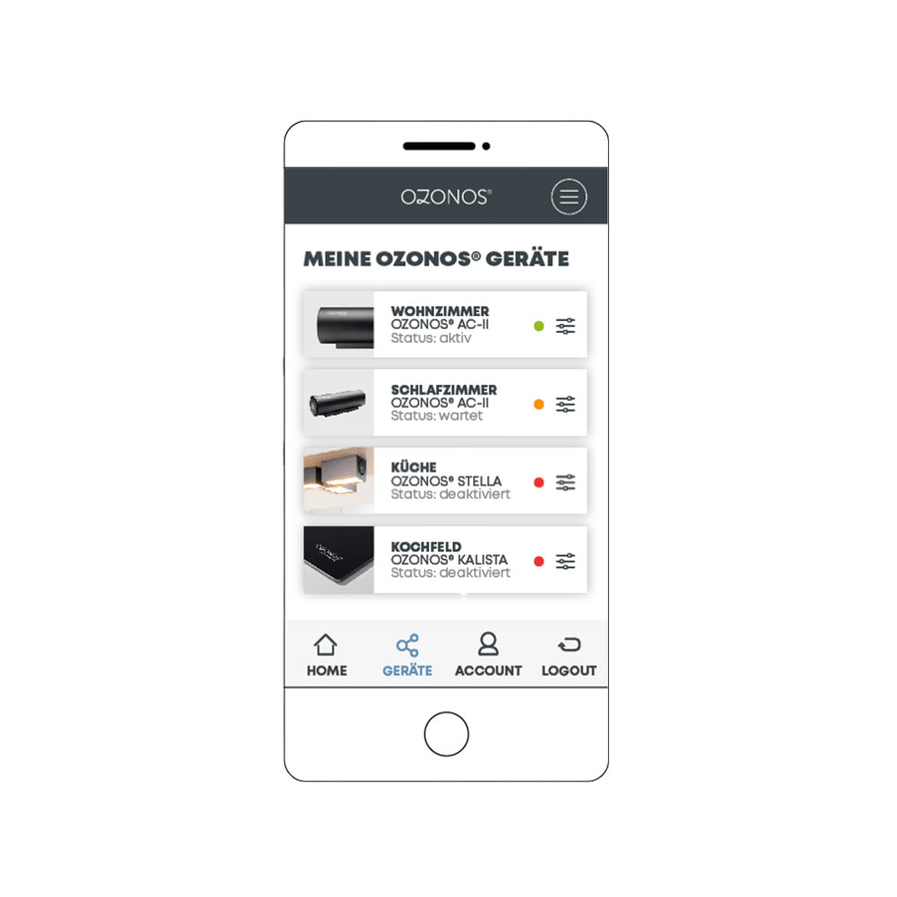 Screenshot der Ozonos APP